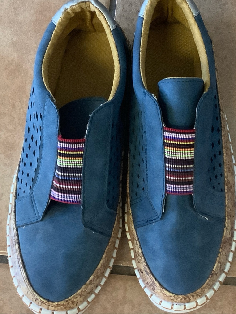Women’s Slip-On Perforated Flats in Blue with Multicolor Elastic